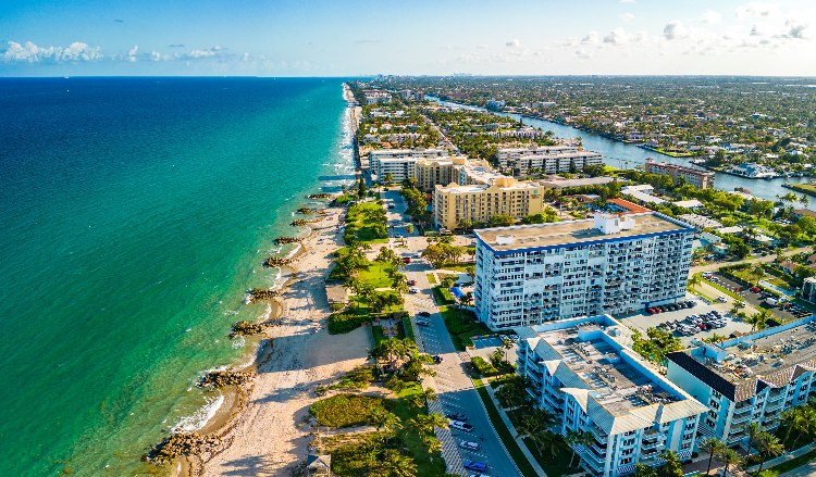Aerial photo Deerfield Beach Florida coastline, USA